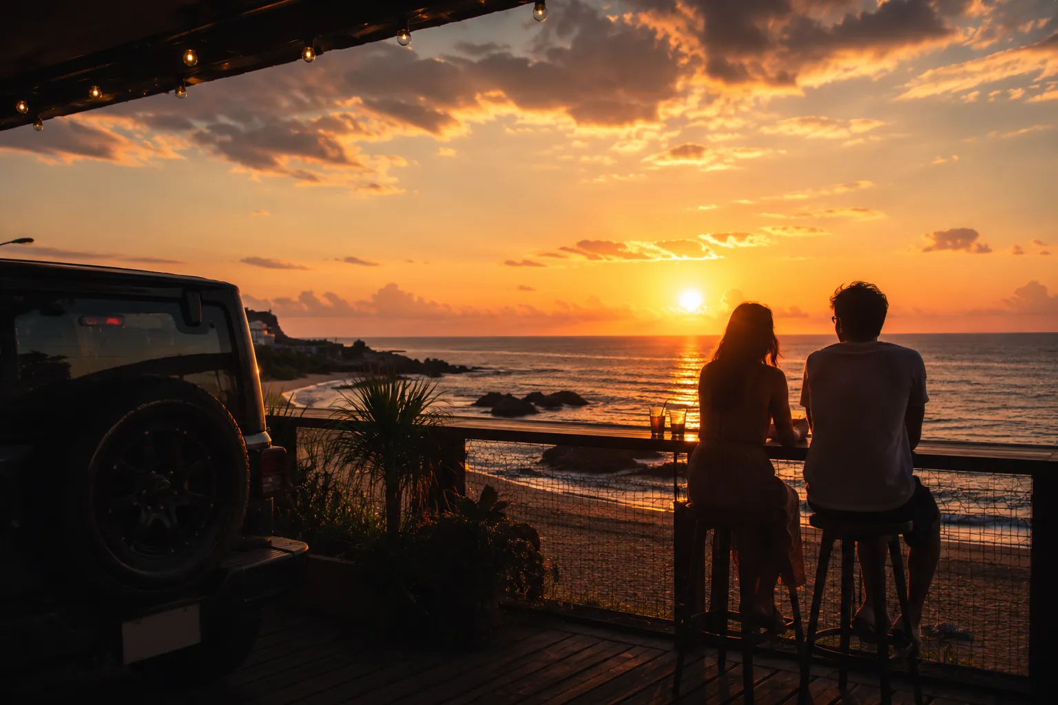 夕暮れの海を眺めながら過ごす旅のひととき